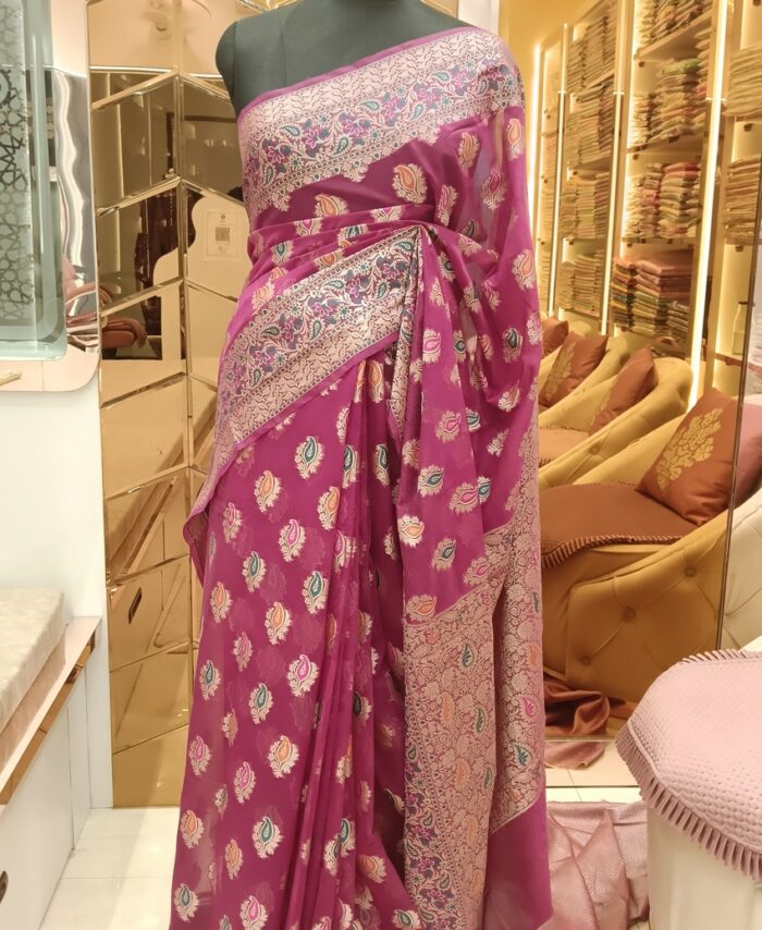 Moini Fabrics - Premium Banarasi Meena Georgette Saree.