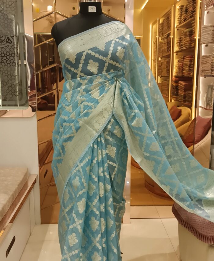 Moini Fabrics - Banarasi Kora Allover Jaal Saree.