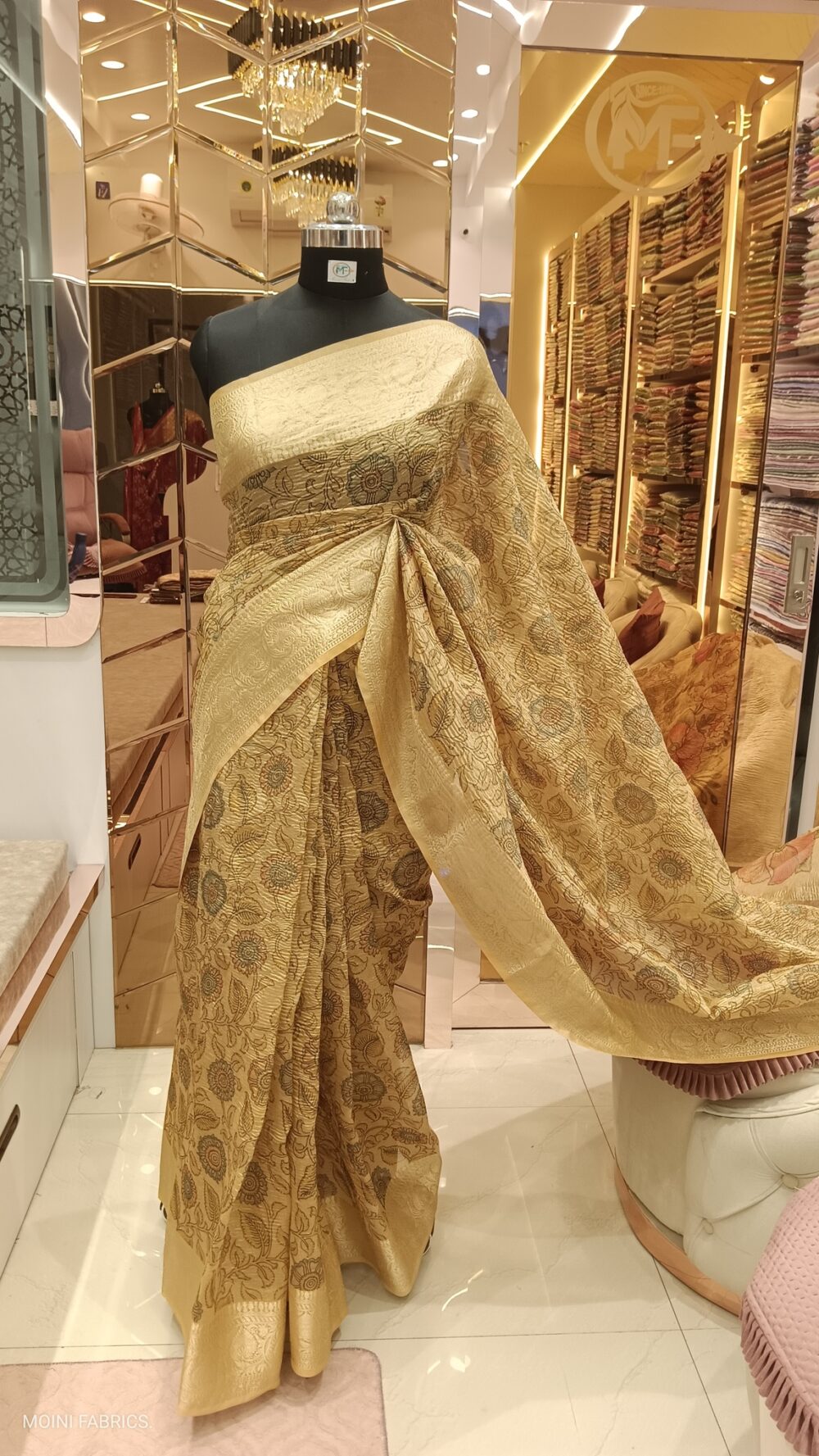 Moini Fabrics - Banarasi Digital Print Tissue Crush Saree.