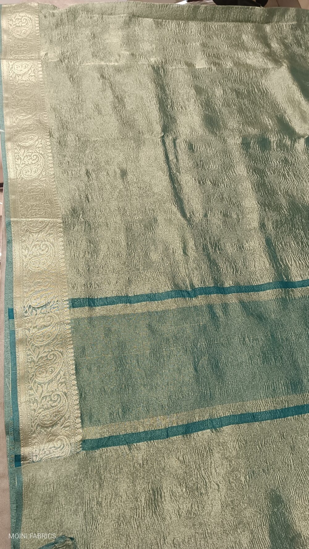 Moini Fabrics - Banarasi Tissue Plain Border Saree. - Image 4