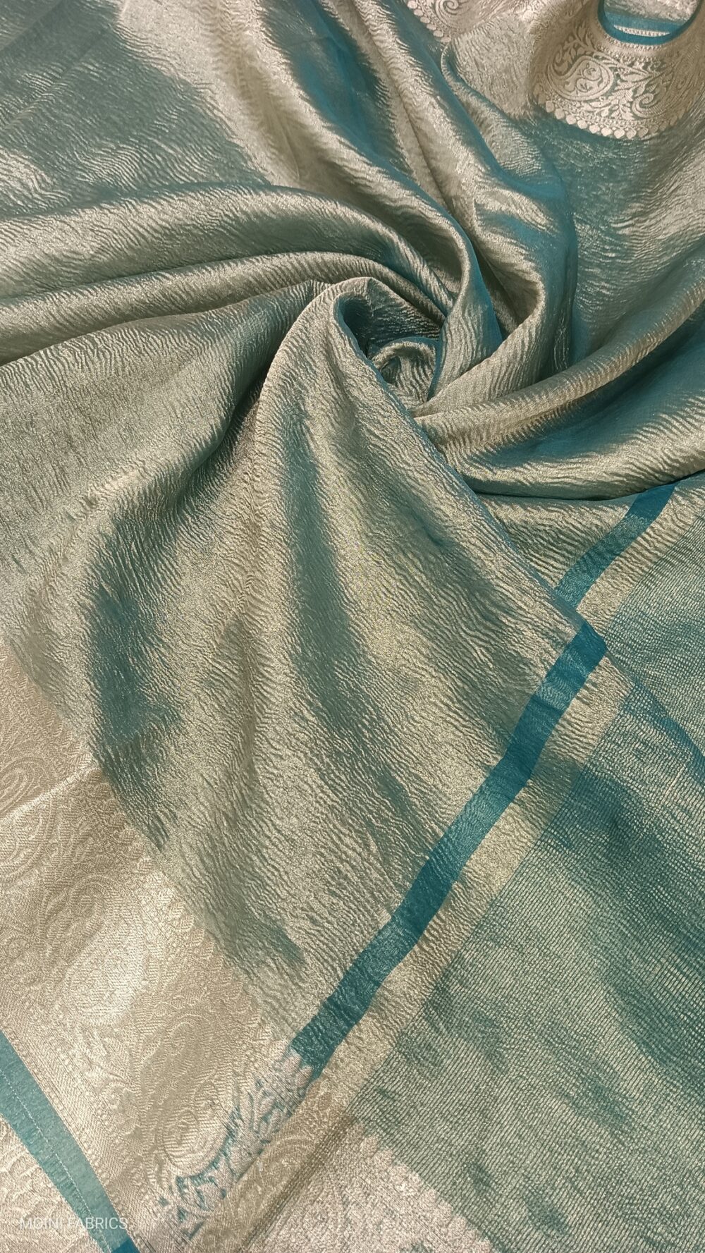 Moini Fabrics - Banarasi Tissue Plain Border Saree. - Image 3