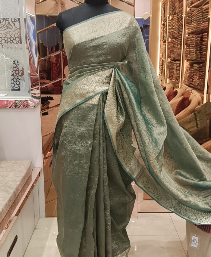 Moini Fabrics - Banarasi Tissue Plain Border Saree.