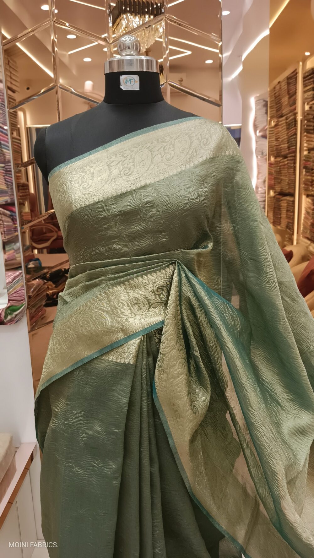 Moini Fabrics - Banarasi Tissue Plain Border Saree. - Image 2