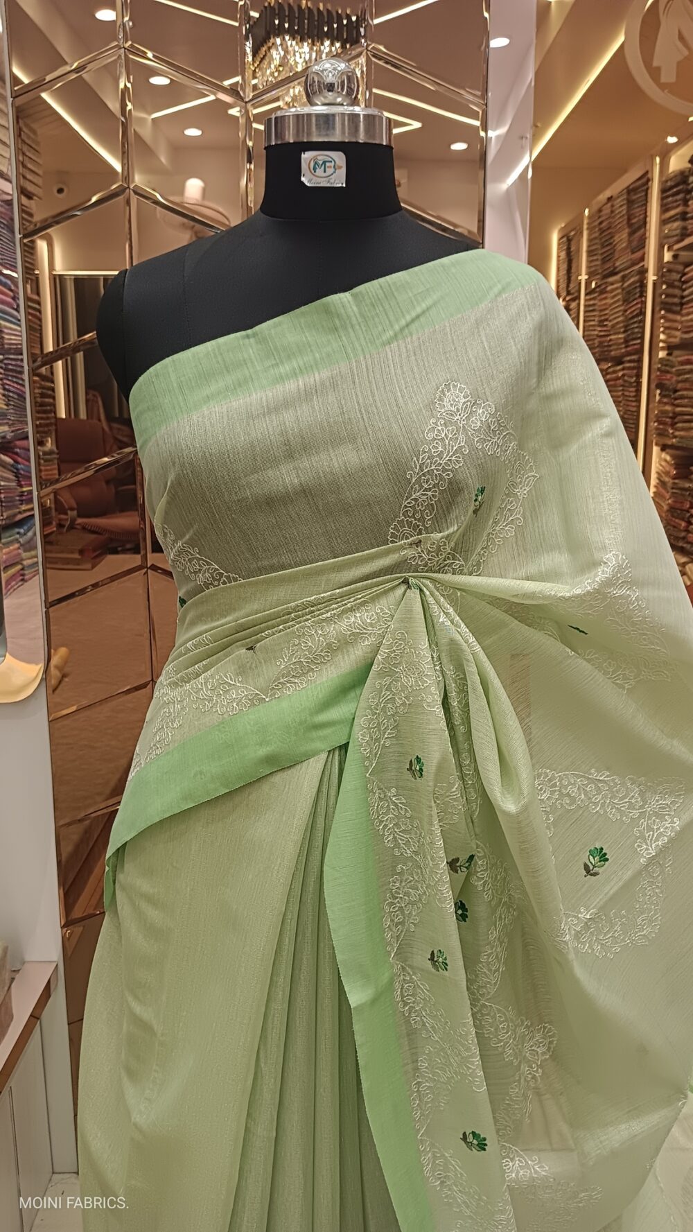 Moini Fabrics - Banarasi linen Embroidery Saree. - Image 2