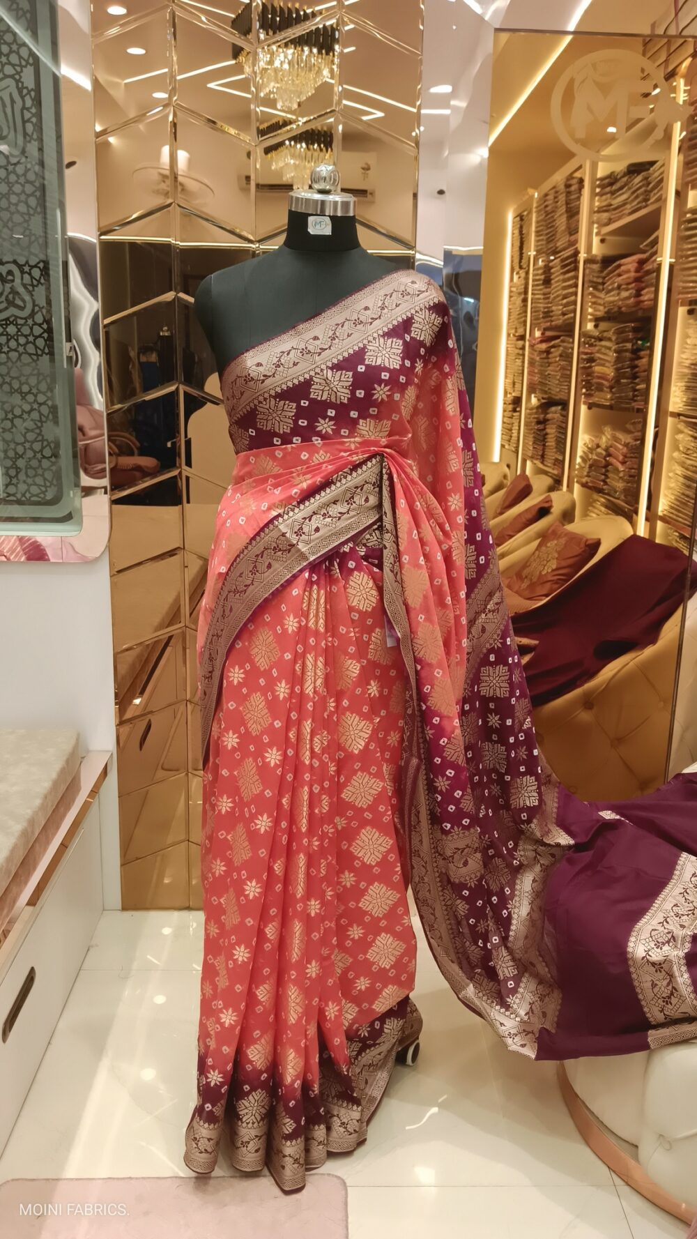MOINI FABRICS - Banarasi Warm Silk Bandhej Saree.