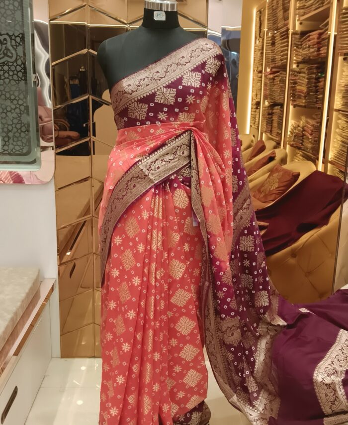 MOINI FABRICS - Banarasi Warm Silk Bandhej Saree.