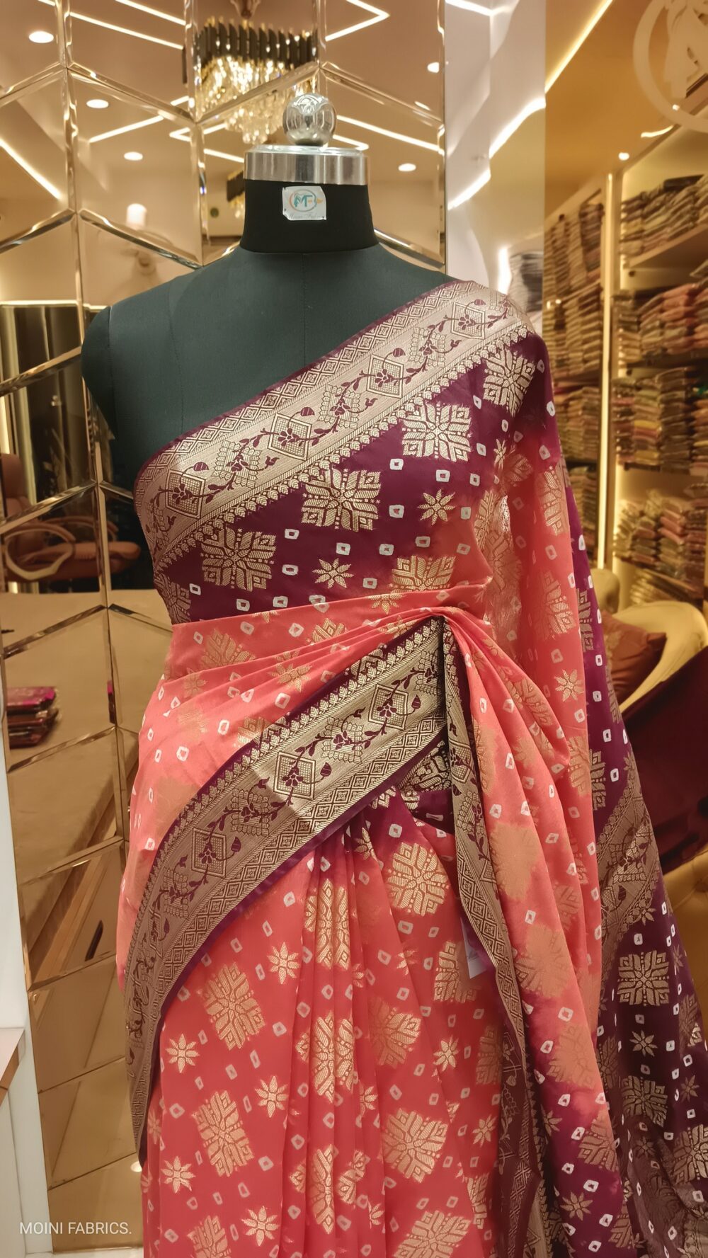 MOINI FABRICS - Banarasi Warm Silk Bandhej Saree. - Image 2