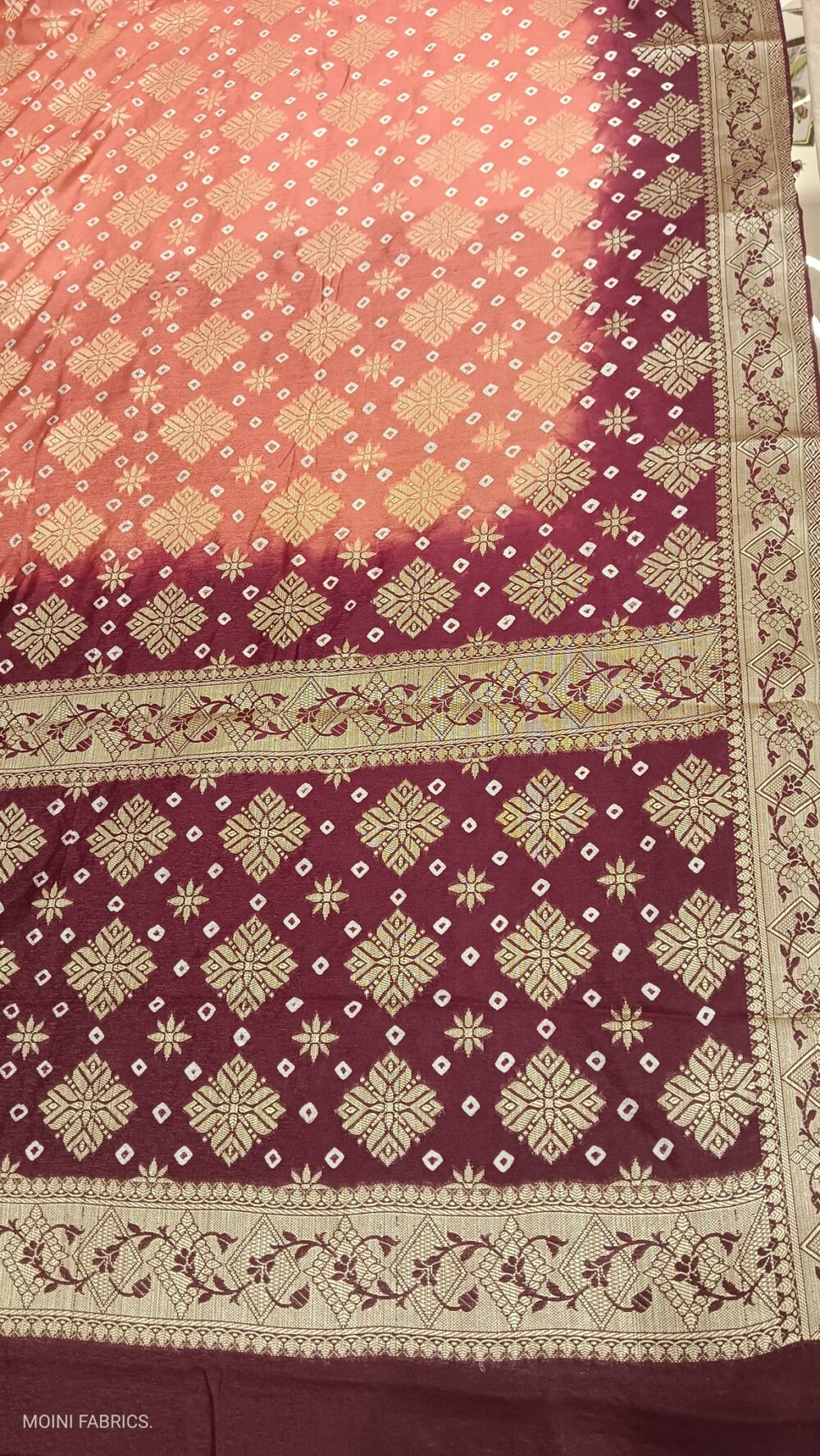 MOINI FABRICS - Banarasi Warm Silk Bandhej Saree. - Image 5