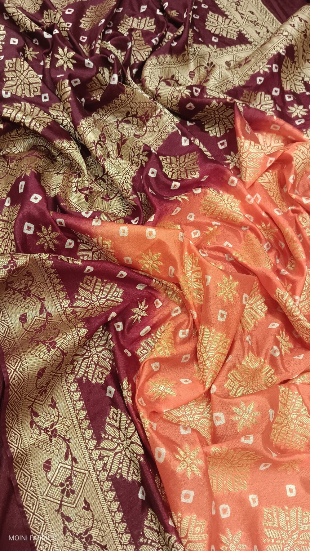 MOINI FABRICS - Banarasi Warm Silk Bandhej Saree. - Image 3