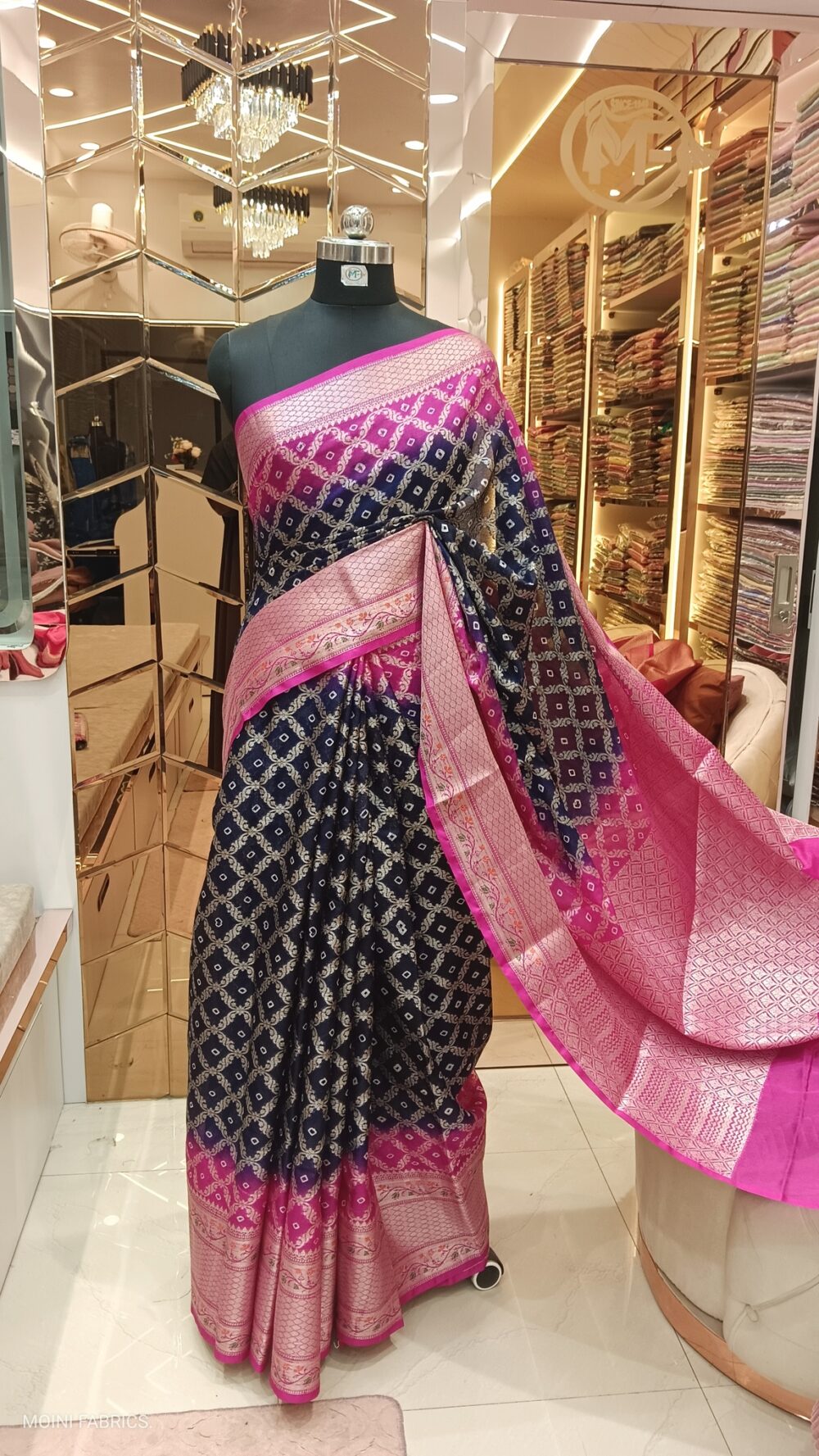 MOINI FABRICS - Banarasi Warm Silk Bandhej Saree.