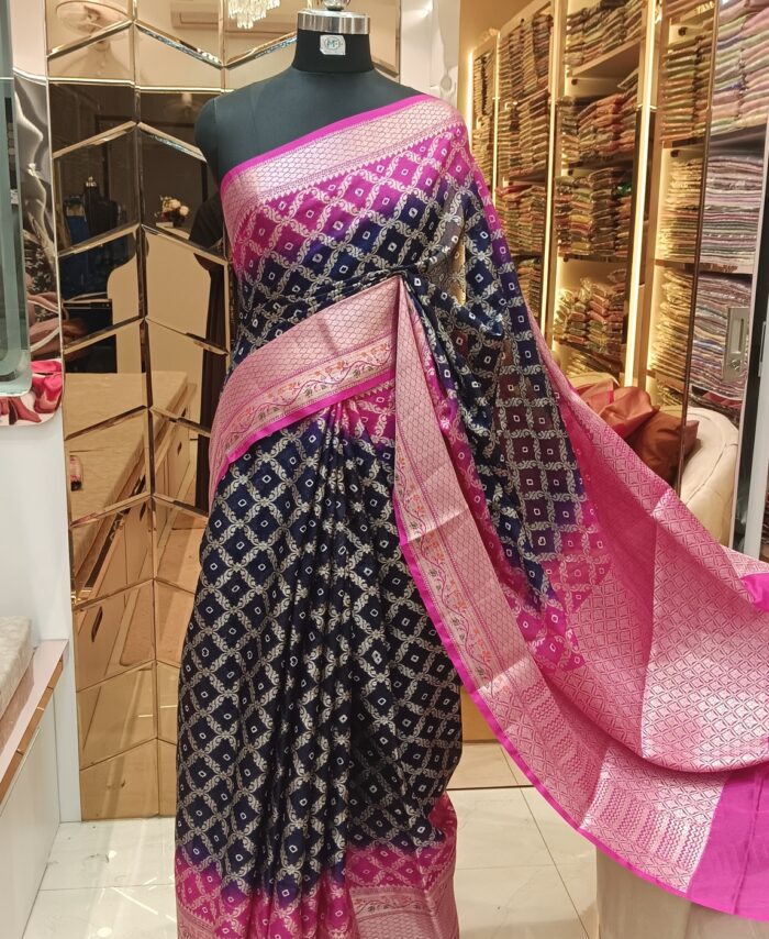 MOINI FABRICS - Banarasi Warm Silk Bandhej Saree.