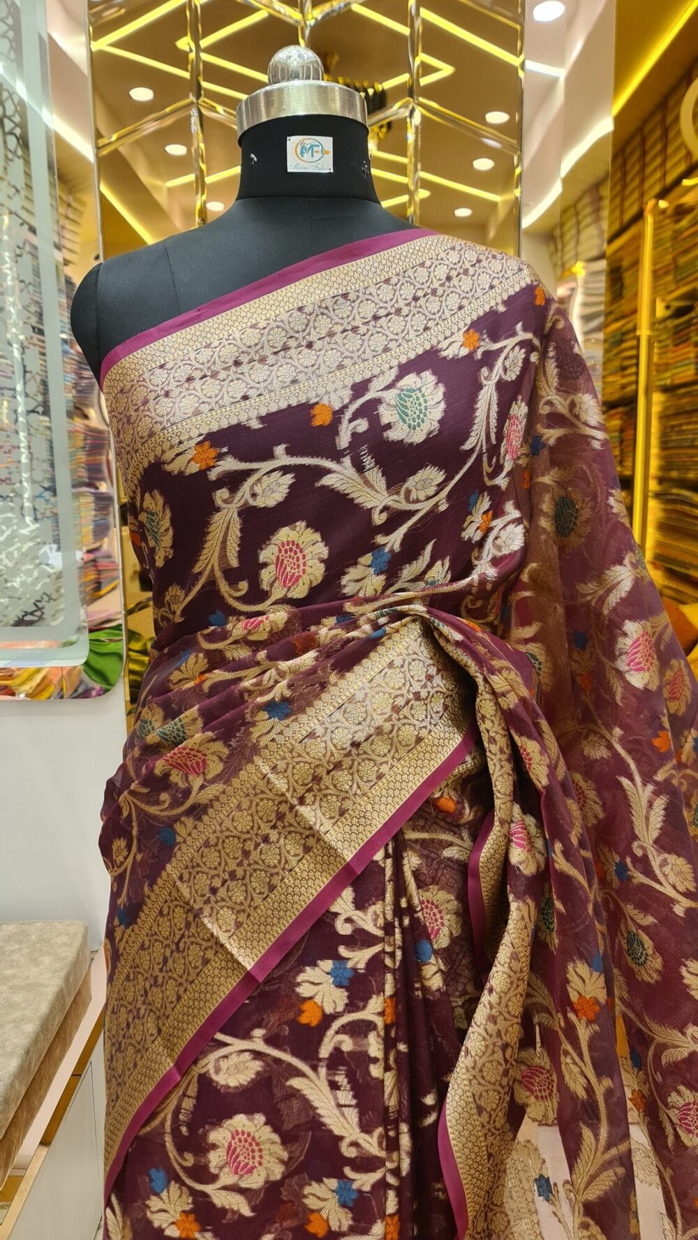 Moini Fabrics - Banarasi Alfi Organza Jaal Saree. - Image 2