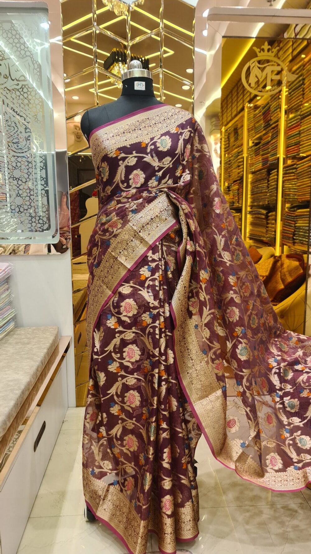 Moini Fabrics - Banarasi Alfi Organza Jaal Saree.