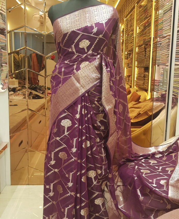 MOINI FABRICS - Banarasi Moonga Acrylic Jaal Saree.