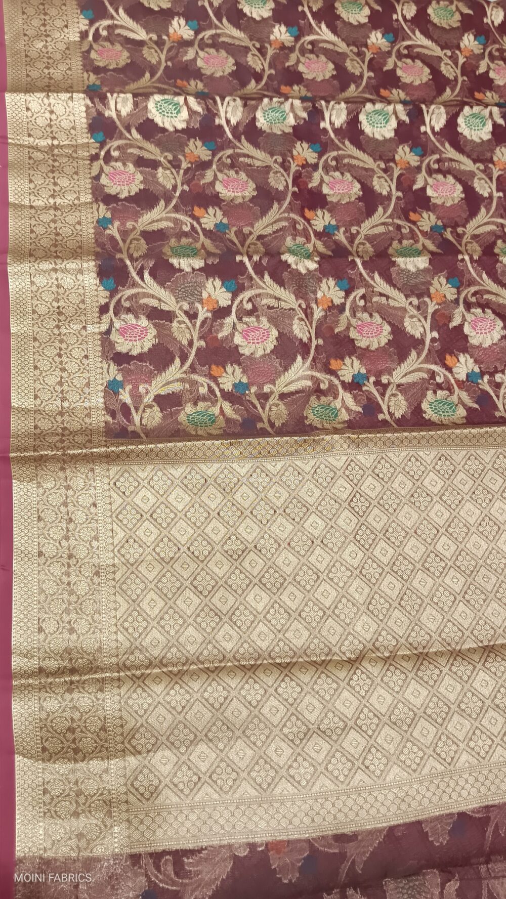 Moini Fabrics - Banarasi Alfi Organza Jaal Saree. - Image 4