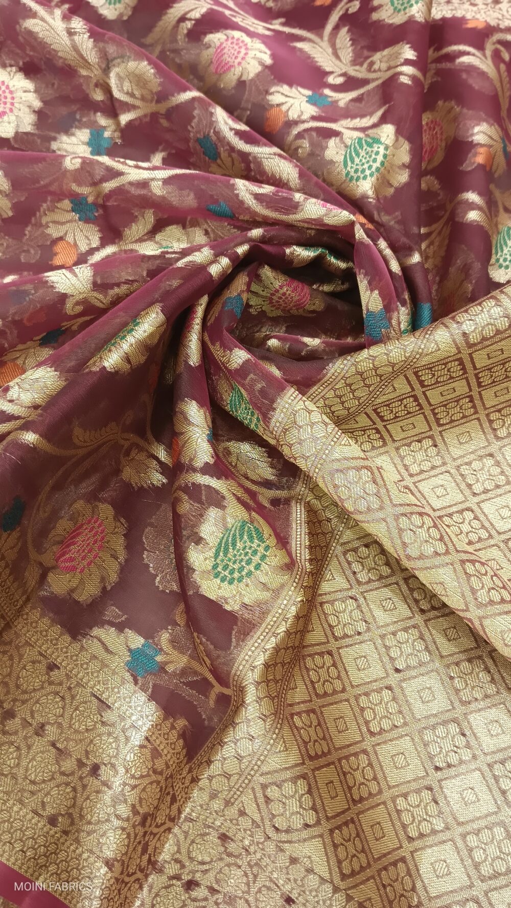 Moini Fabrics - Banarasi Alfi Organza Jaal Saree. - Image 3