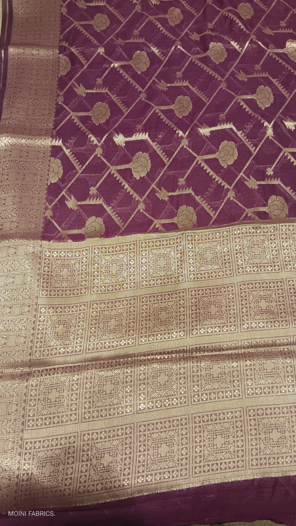 MOINI FABRICS - Banarasi Moonga Acrylic Jaal Saree. - Image 5