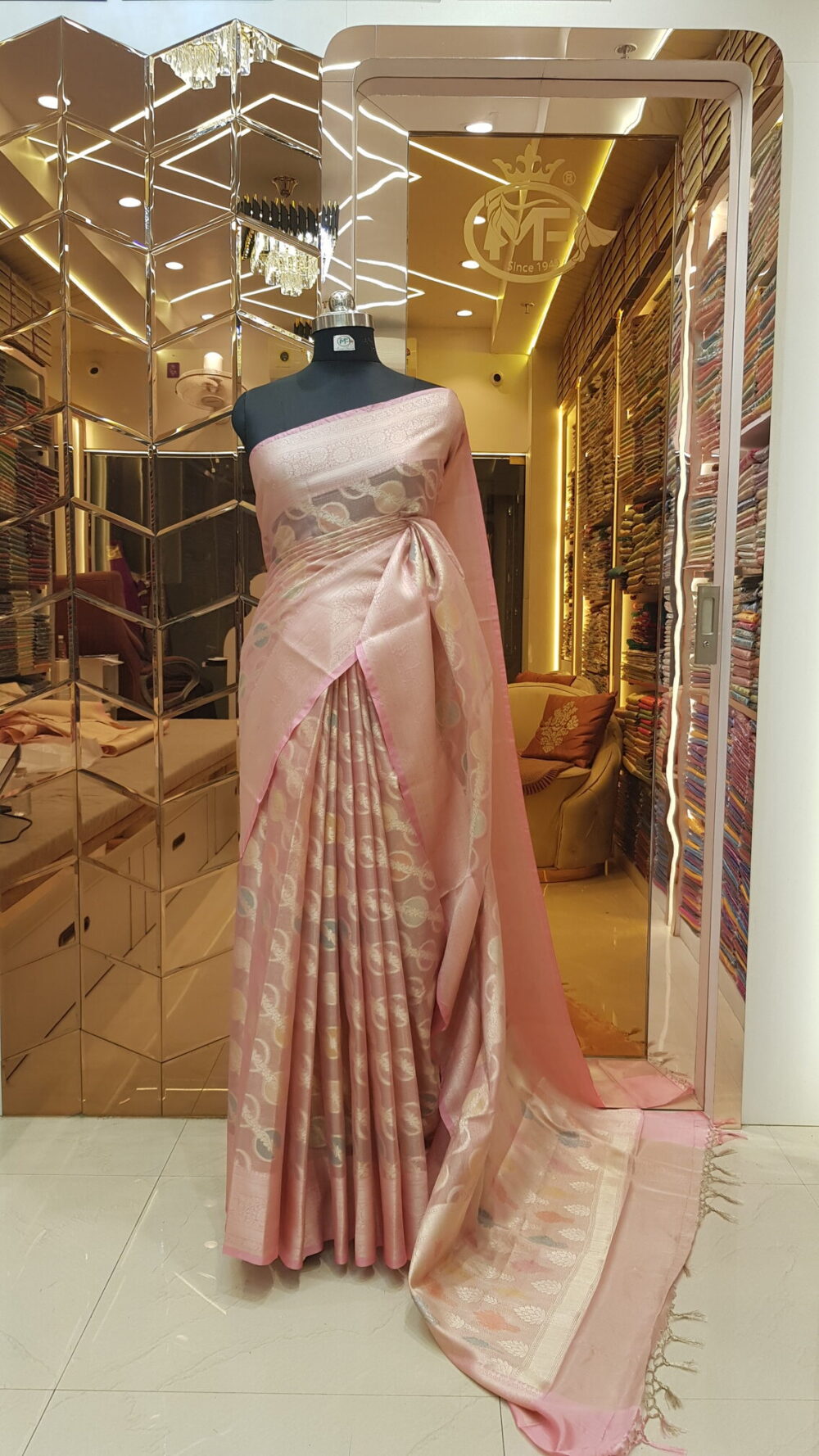 MOINI FABRICS - Banarasi Meena Kora Jaal Saree.