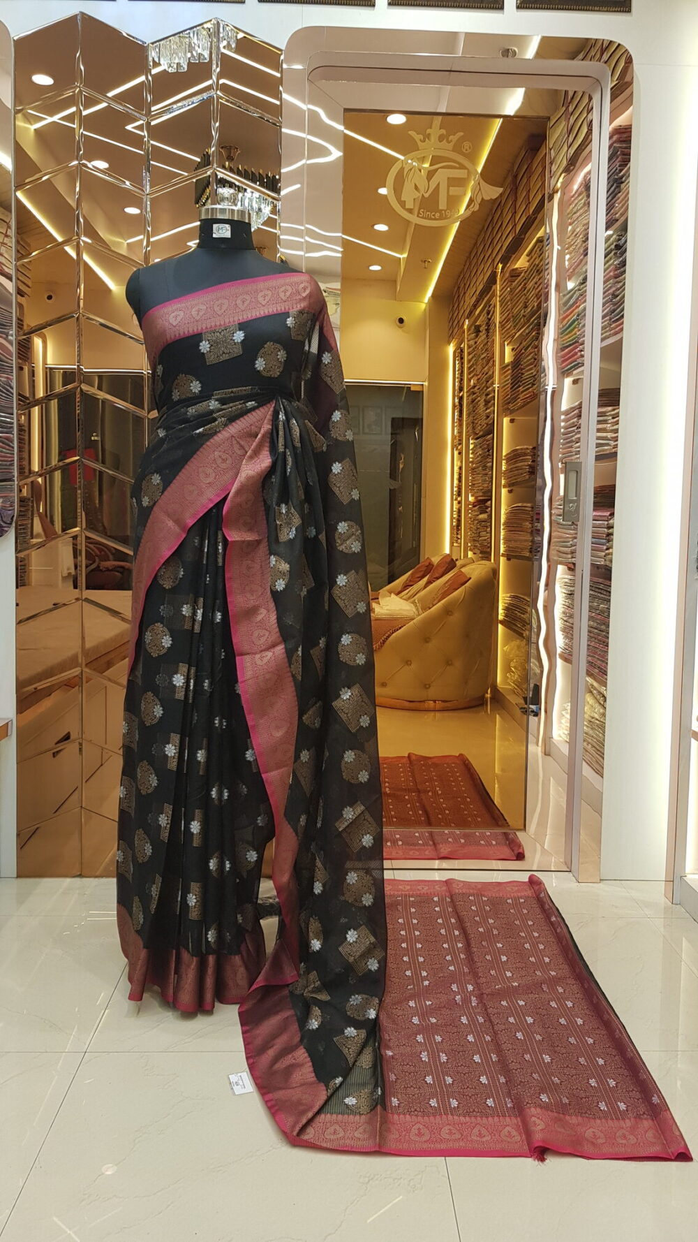 MOINI FABRICS - Banarasi Chiku Kota Check Saree.