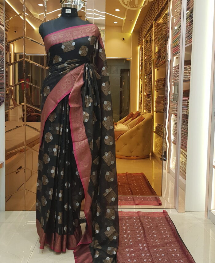 MOINI FABRICS - Banarasi Chiku Kota Check Saree.