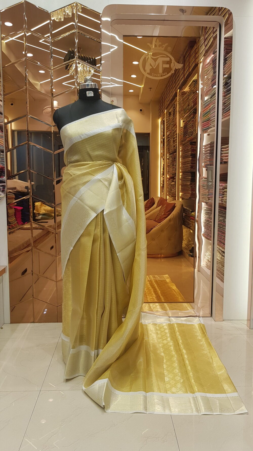 MOINI FABRICS - Banarasi Tissue Matte Check Saree.