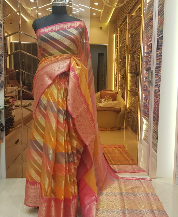 MOINI FABRICS - Banarasi Organza Rangkat Aada Saree.