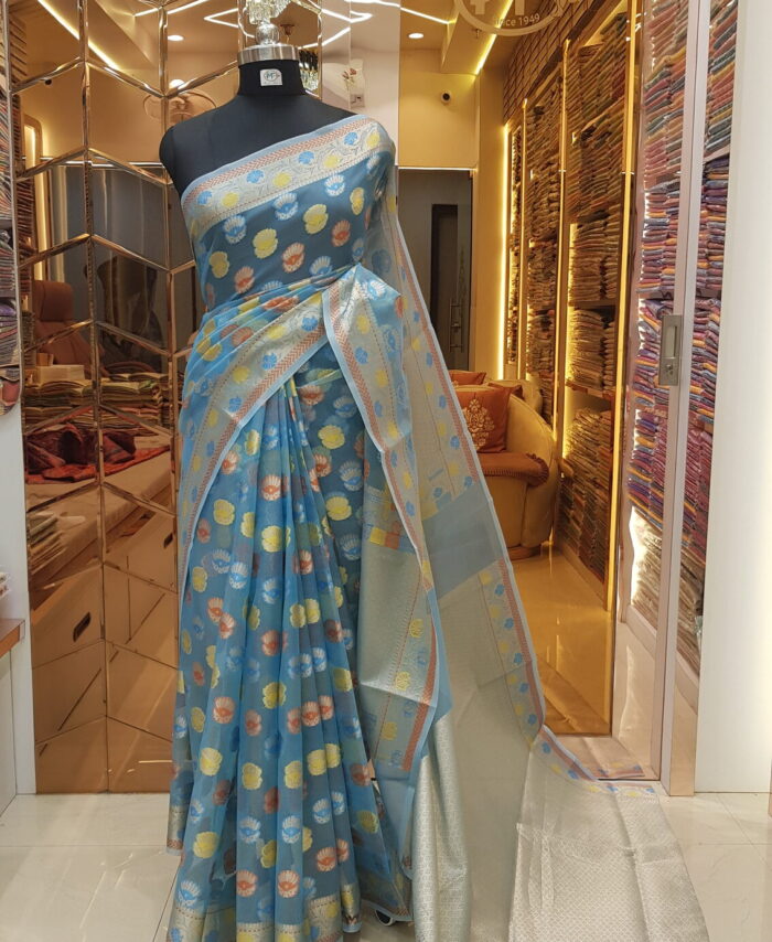 MOINI FABRICS - Banarasi Organza Meena Buta Saree.