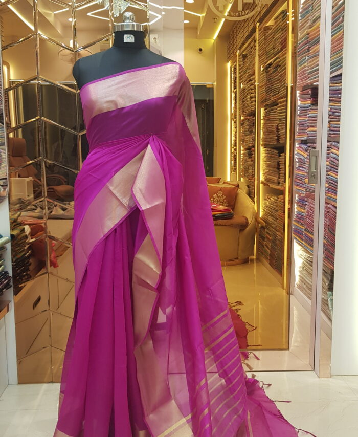 MOINI FABRICS - Banarasi Kora Plain Saree.