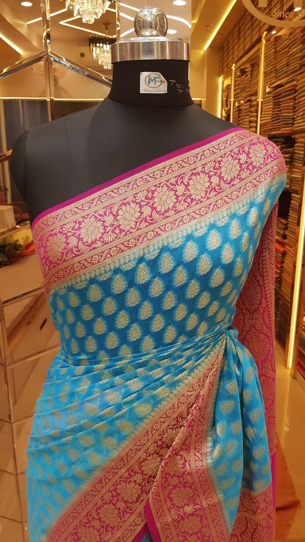 MOINI FABRICS - Banarasi Georgette Contrast Border Saree. - Image 2