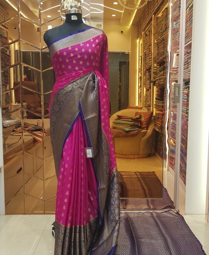 MOINI FABRICS - Banarasi Georgette Contrast Buti Saree.