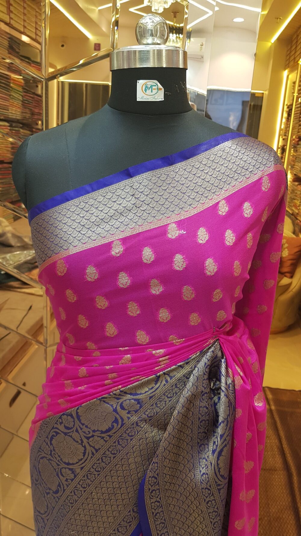 MOINI FABRICS - Banarasi Georgette Contrast Buti Saree. - Image 2