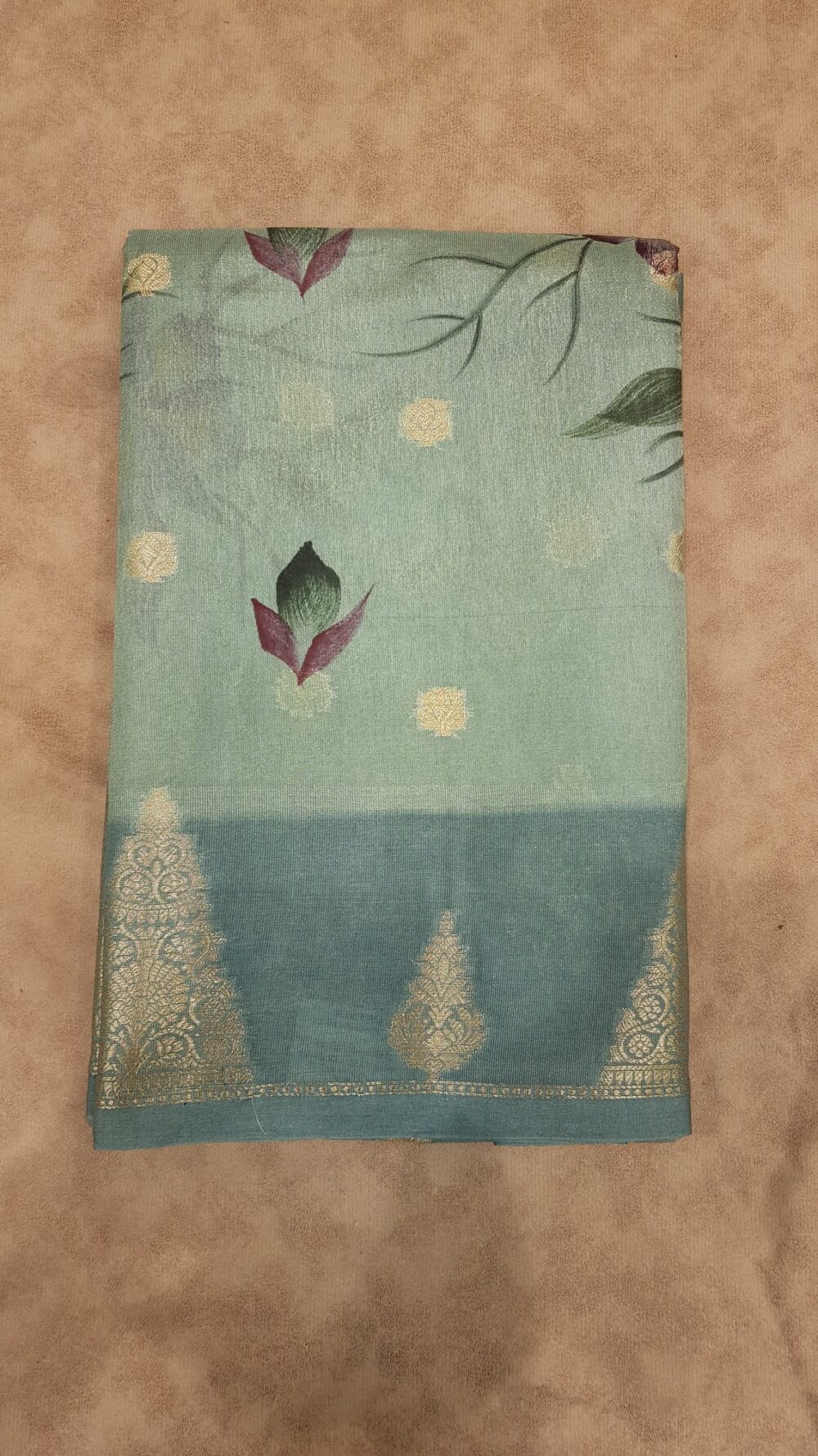 MOINI FABRICS - Banarasi Dupion Hand Brush Print Saree. - Image 5