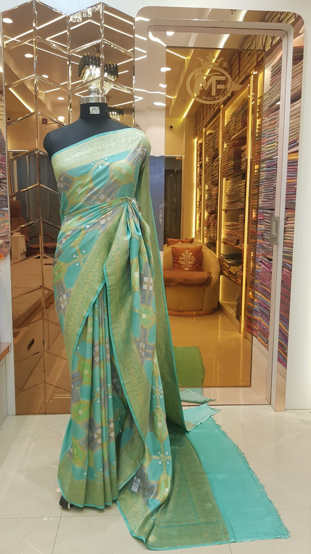 MOINI FABRICS - Banarasi Handloom Khaddi Katan Silk Saree.