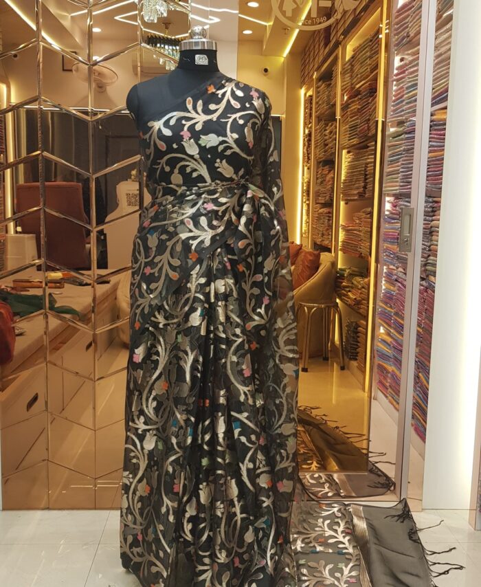 MOINI FABRICS - Banarasi Muslin Jaal Saree.