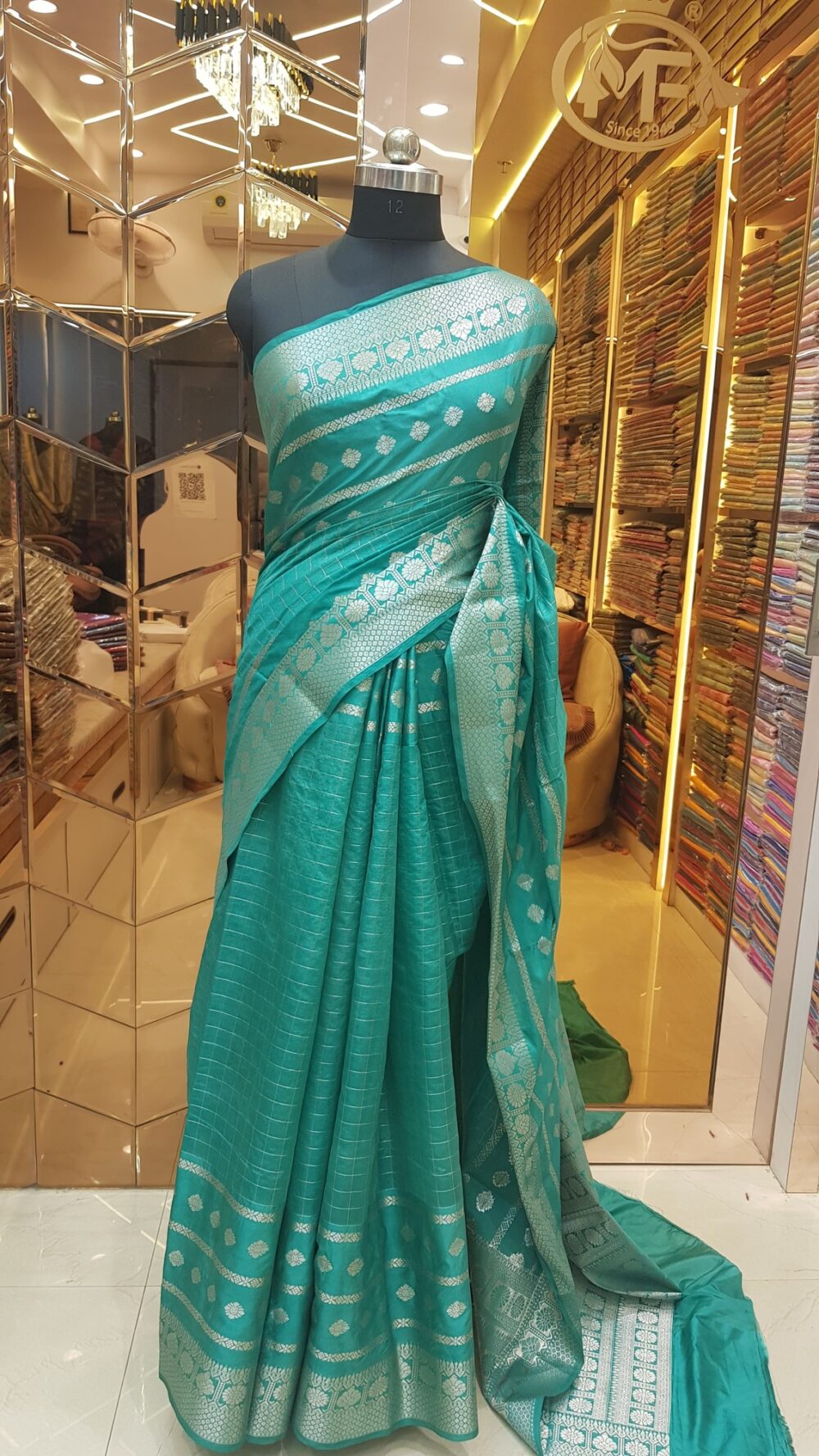 MOINI FABRICS - Banarasi Viscos Check Saree.