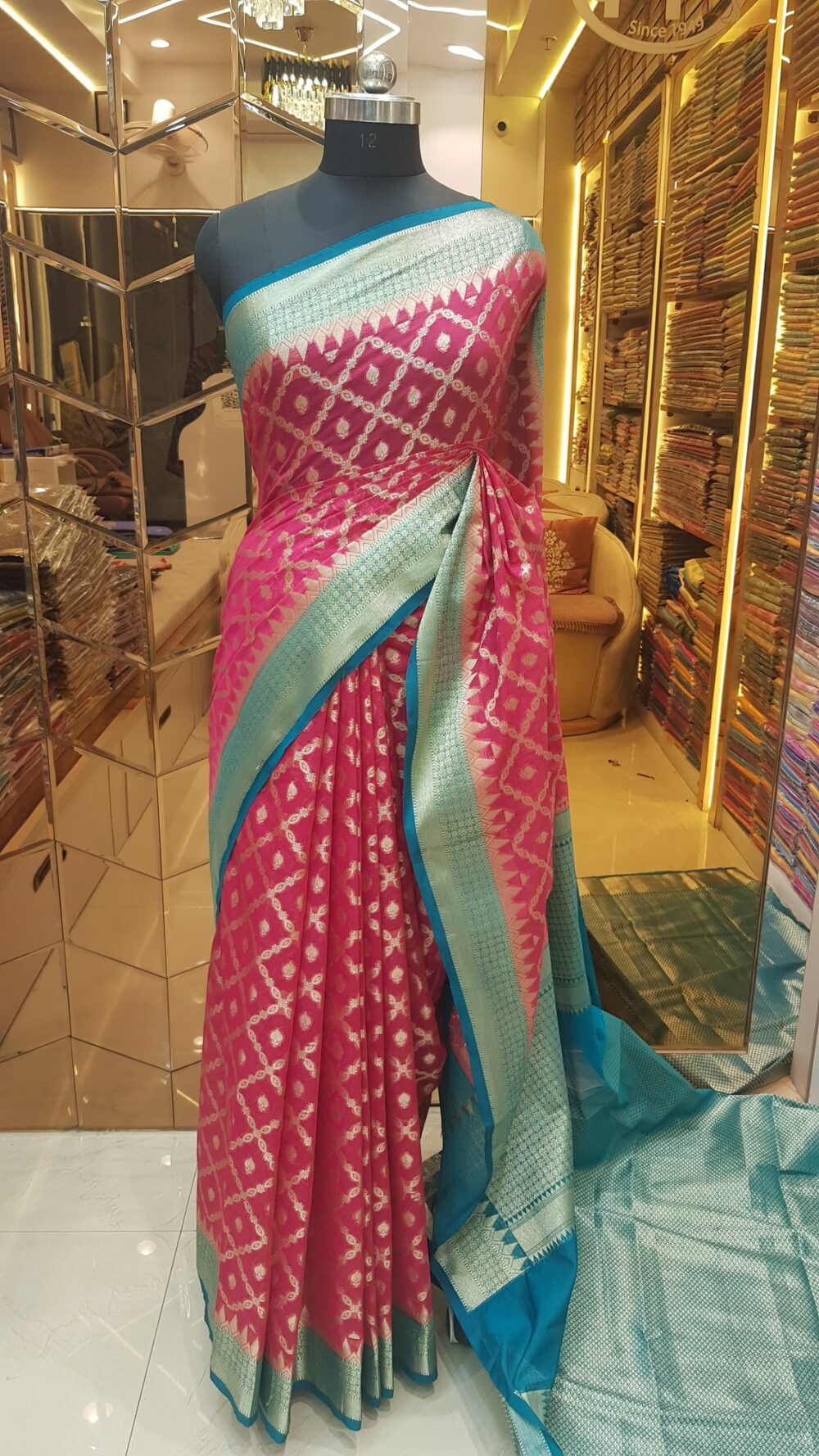 MOINI FABRICS - Banarasi Georgette Jaal Saree.