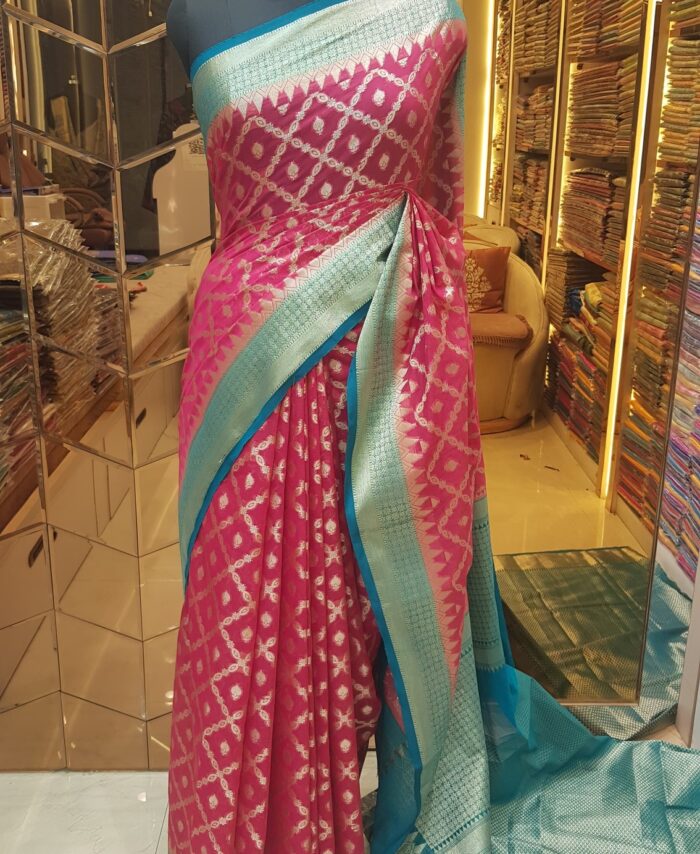 MOINI FABRICS - Banarasi Georgette Jaal Saree.