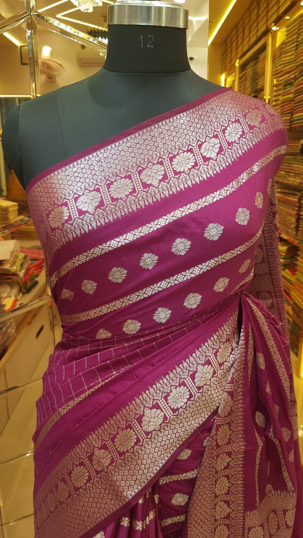 MOINI FABRICS - Banarasi Viscos Check Saree. - Image 2