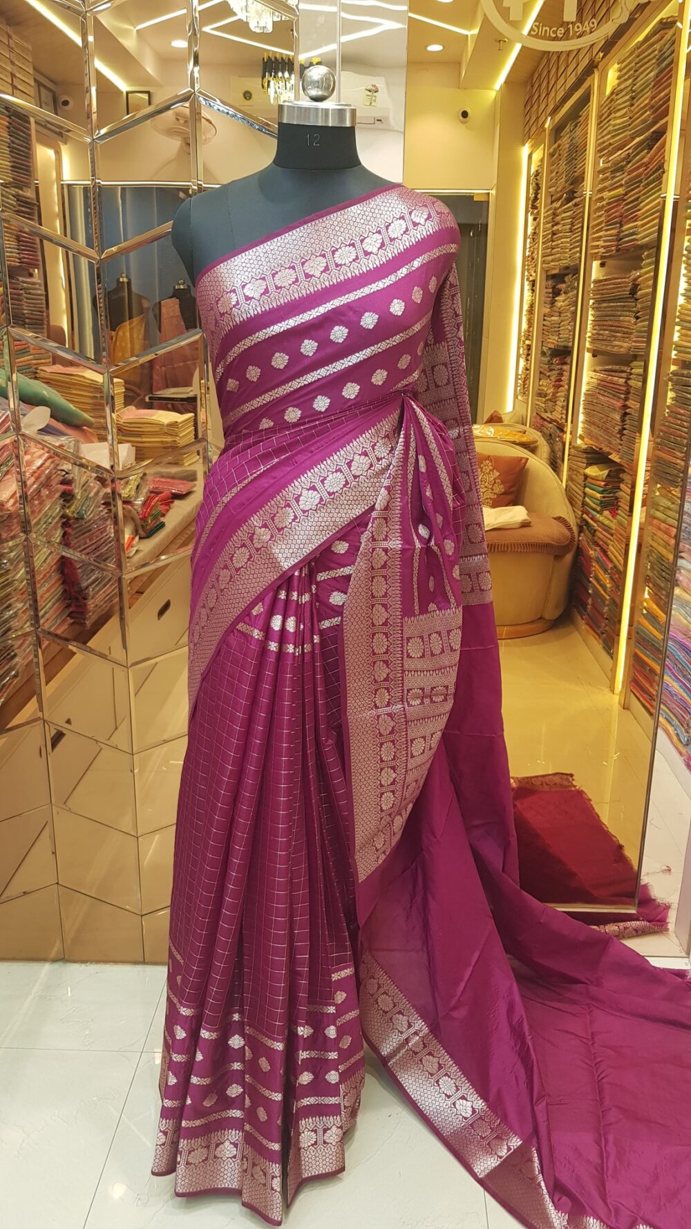 MOINI FABRICS - Banarasi Viscos Check Saree.