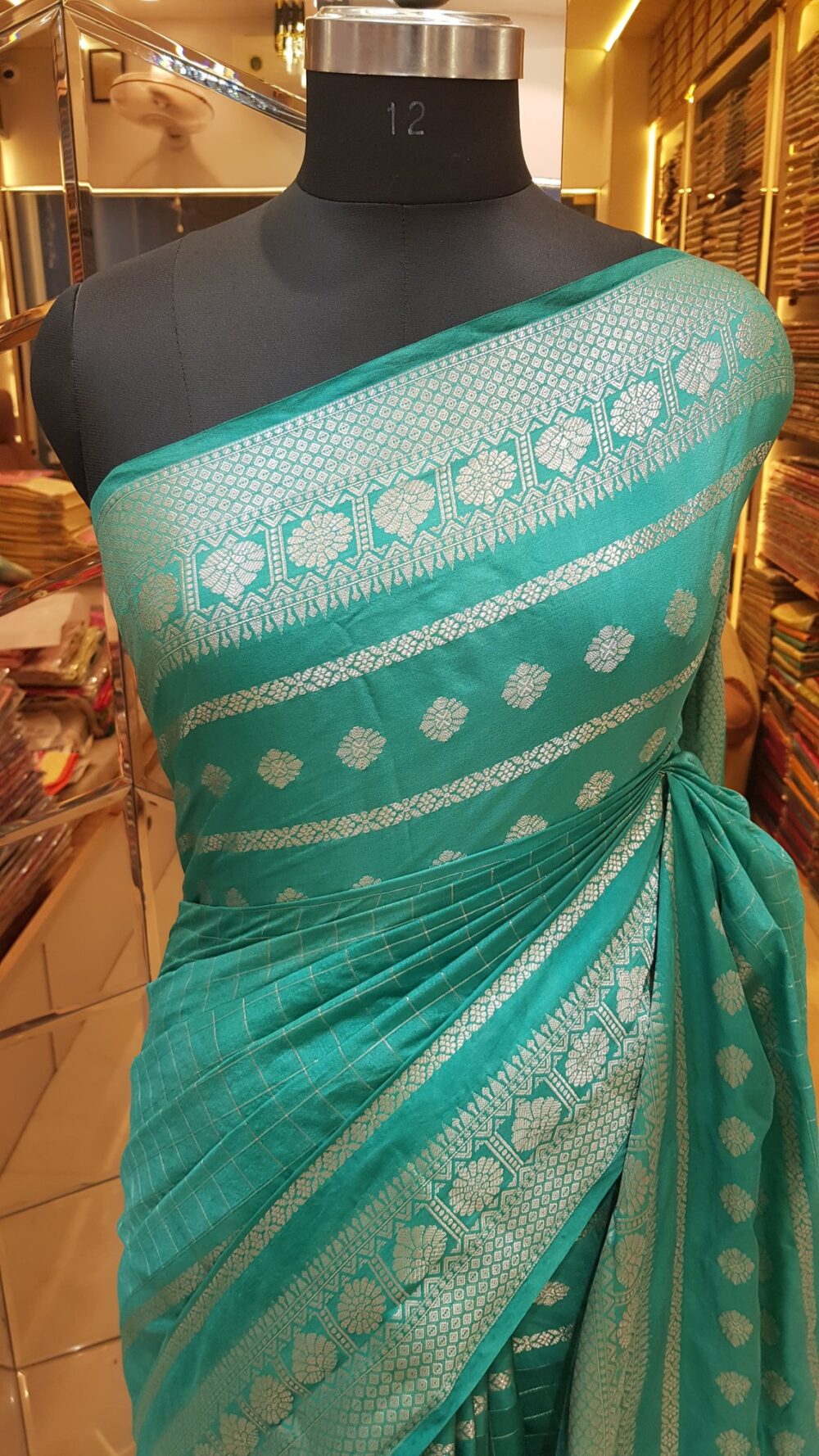 MOINI FABRICS - Banarasi Viscos Check Saree. - Image 2