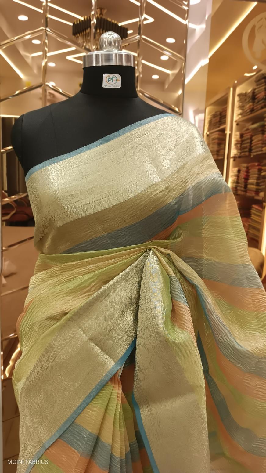 Moini Fabrics - Trendy Banarasi Crush Tissue Saree. - Image 2